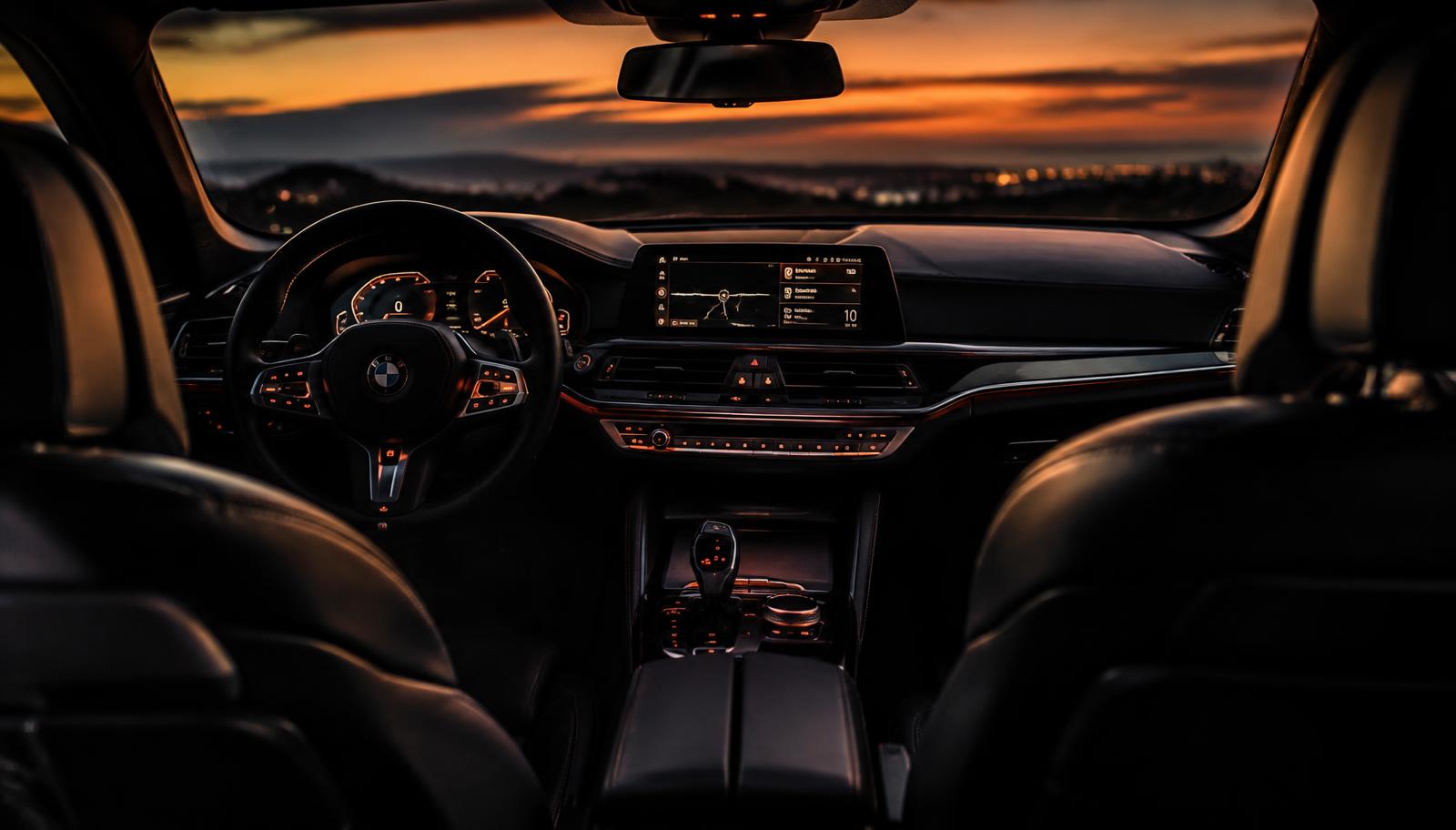 Premium car interior at dusk
